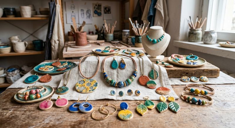 bijoux artisanaux en céramique colorée